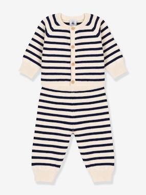 -Striped 2-Piece Set for Babies, in Wool & Cotton Knit, by Petit Bateau