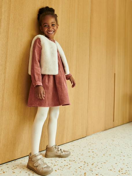 Gilet sans manches fille fausse fourrure BLANC CLAIR UNI+marron imprimé - vertbaudet enfant 