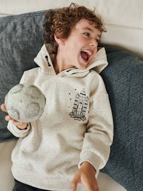Boys-Cardigans, Jumpers & Sweatshirts-Hoodie with Spaceship in Relief, Speckled Fleece, for Boys
