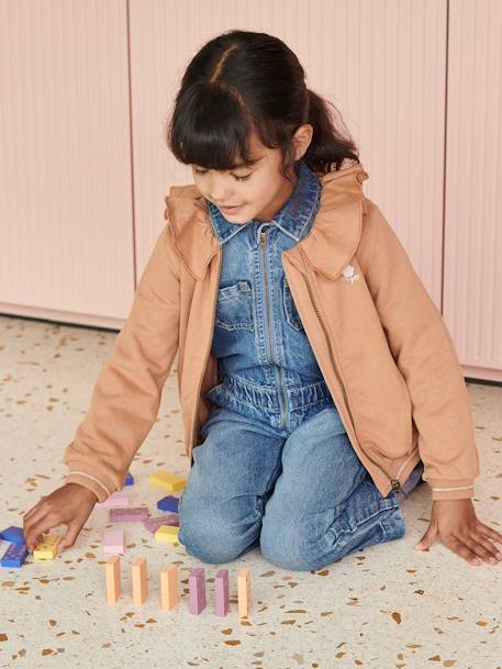 Denim Worker-Type Jumpsuit for Girls BLUE DARK WASCHED - vertbaudet enfant 