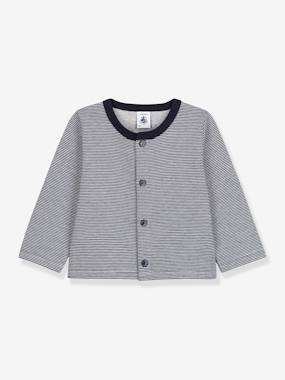 -Pinstriped Cardigan in Thick Jersey Knit for Babies - PETIT BATEAU