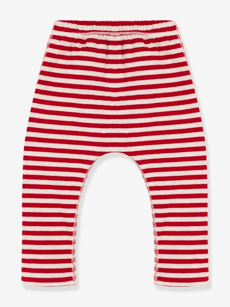 Striped Double Knit Trousers for Babies - PETIT BATEAU red - vertbaudet enfant 
