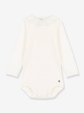Baby-Bodysuits-Long Sleeve Organic Cotton Bodysuit with Fancy Collar, by Petit Bateau