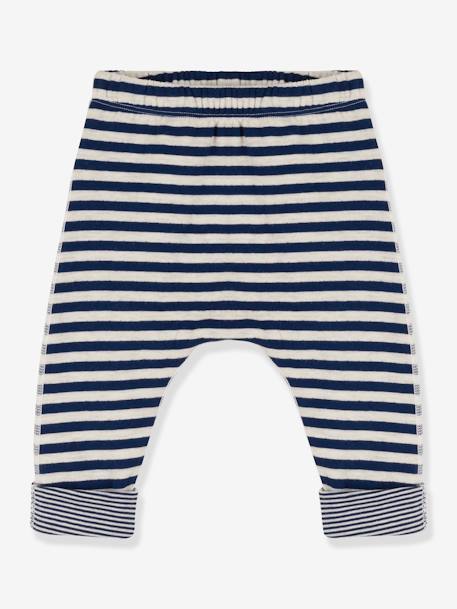 Striped Double Knit Trousers for Babies - PETIT BATEAU blue - vertbaudet enfant 