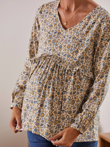 Printed Blouse with Ruffle, Maternity & Nursing Special BEIGE LIGHT ALL OVER PRINTED - vertbaudet enfant 
