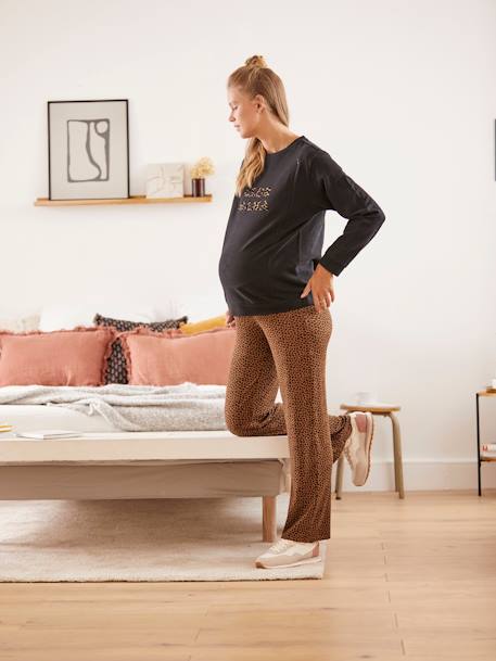Wide Leg Trousers, Leopard Print, for Maternity BROWN DARK ALL OVER PRINTED - vertbaudet enfant 