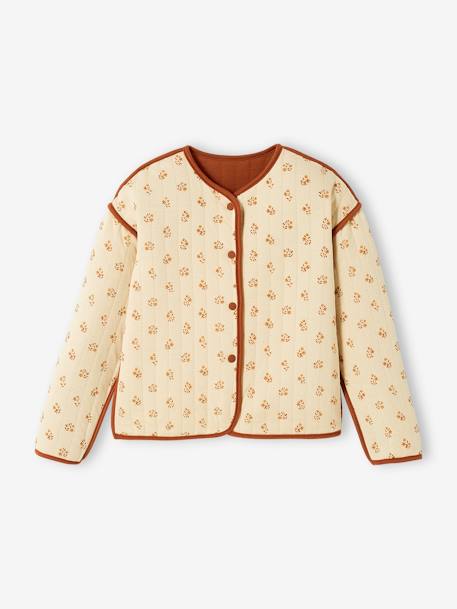 Reversible Padded Jacket for Girls BROWN MEDIUM SOLID+GREY DARK SOLID - vertbaudet enfant 