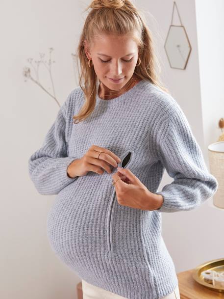 Thick Rib Knit Jumper, Maternity & Nursing Special BLUE LIGHT SOLID - vertbaudet enfant 