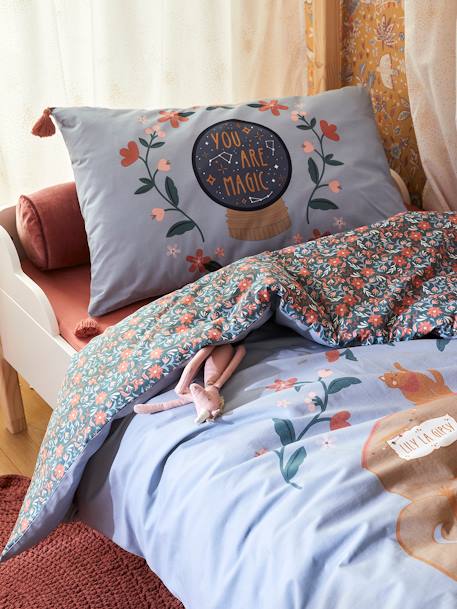 Duvet Cover & Pillowcase Set for Children, Gypsy Caravan BLUE MEDIUM SOLID WITH DESIGN - vertbaudet enfant 