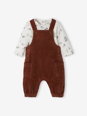 Baby-Dungarees & All-in-ones-Corduroy Dungarees + Bodysuit Outfit for Babies
