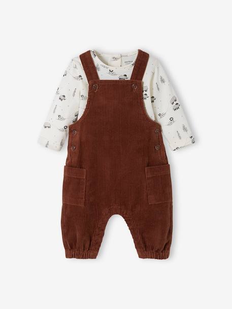 Corduroy Dungarees + Bodysuit Outfit for Babies beige - vertbaudet enfant 