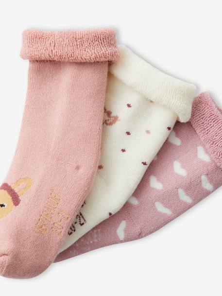Lot de 3 paires de chaussettes lapins et coeurs bébé fille rose poudré - vertbaudet enfant 