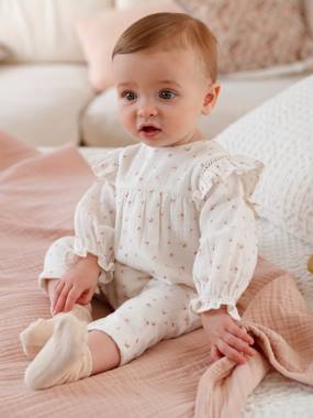 Cotton Gauze Jumpsuit with Ruffle, Lined, for Babies  - vertbaudet enfant