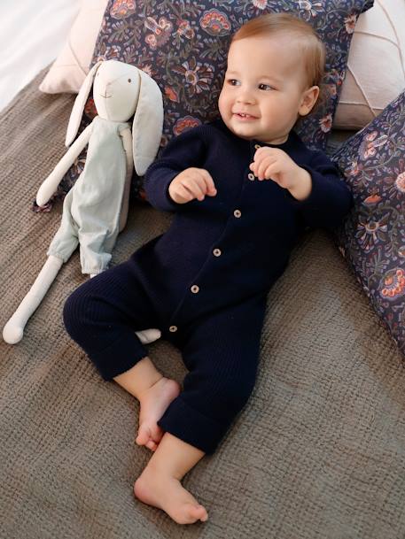 Long Sleeve Jumpsuit in Rib Knit for Babies Beige+Dark Blue+marl grey - vertbaudet enfant 