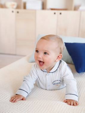 Striped Cotton Sleepsuit with Front Fastening for Baby Boys  - vertbaudet enfant