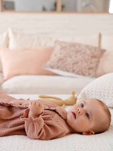 Cotton Gauze Dress & Matching Briefs for Babies PINK MEDIUM SOLID - vertbaudet enfant 