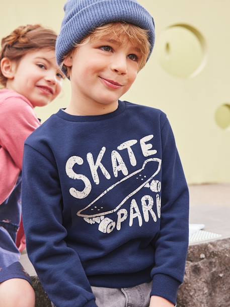 Sweatshirt with Large Graphic Motif for Boys BLUE BRIGHT SOLID WITH DESIGN+BROWN MEDIUM SOLID WITH DESIGN - vertbaudet enfant 