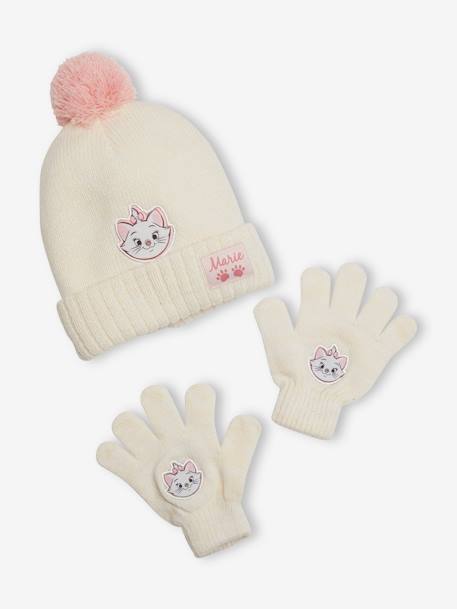 Ensemble fille Disney® Marie les Aristochats bonnet + gants Beige chiné et rose - vertbaudet enfant 