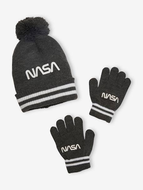 NASA® Beanie + Gloves Set for Boys GREY DARK SOLID WITH DESIGN - vertbaudet enfant 