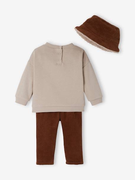 3-Piece Ensemble: Sweatshirt + Trousers + Bucket Hat for Babies grey - vertbaudet enfant 