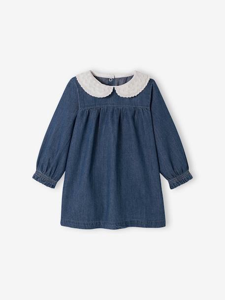 Denim Dress, Embroidered Voile Collar, for Babies stone - vertbaudet enfant 