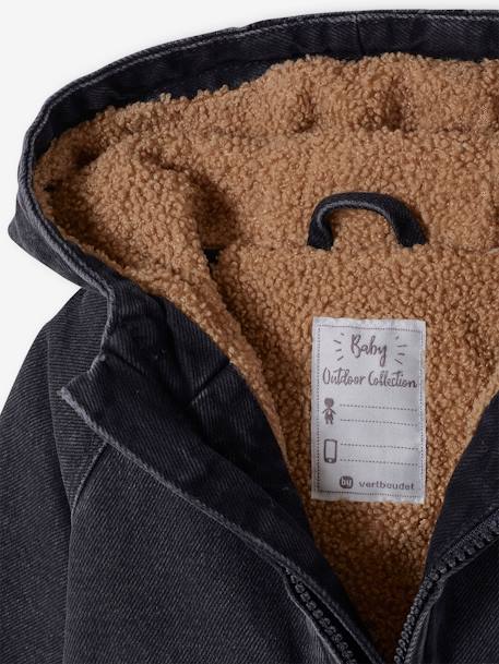 Denim Jacket with Hood Lined in Sherpa for Babies denim grey - vertbaudet enfant 