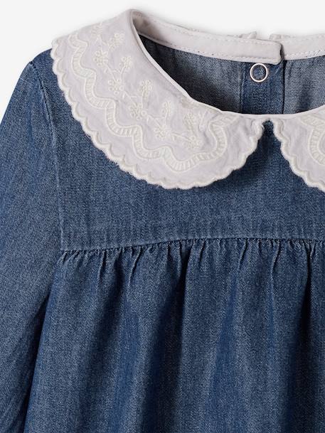 Denim Dress, Embroidered Voile Collar, for Babies stone - vertbaudet enfant 