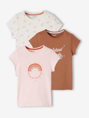 -Pack of 3 Assorted T-shirts, Iridescent Details for Girls