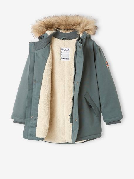 Hooded Parka with Sherpa Lining & Recycled Polyester Padding, for Boys -  green medium solid with desig, Boys