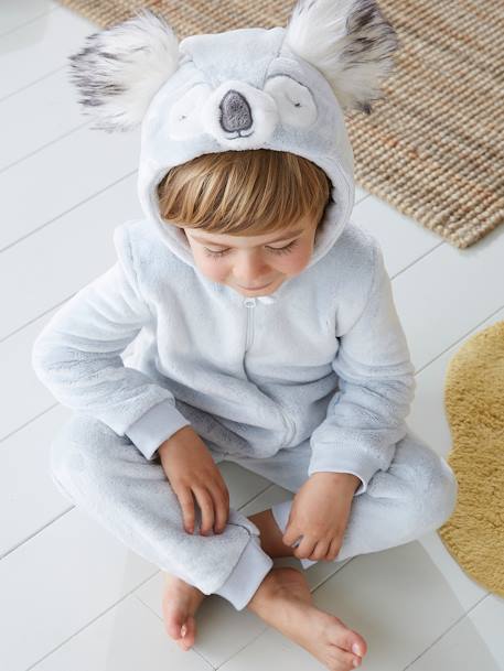 Surpyjama koala en velours enfant gris clair chiné - vertbaudet enfant 