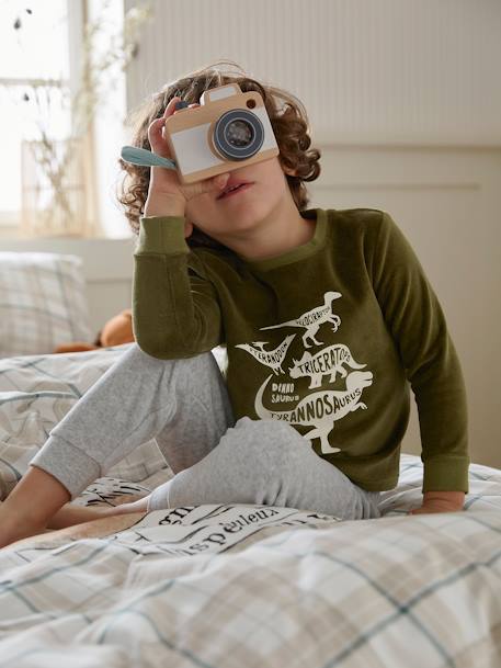 Lot de 2 pyjamas garçon velours dinosaures LOT VERT ET MARINE - vertbaudet enfant 