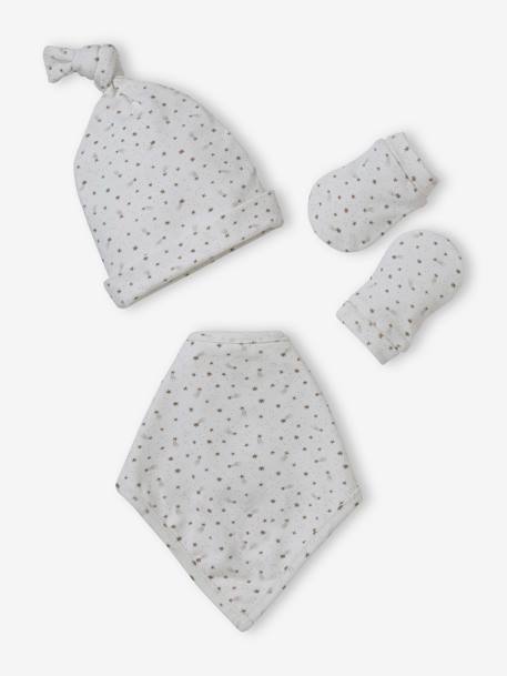 Beanie + Mittens + Scarf + Pouch in Printed Jersey Knit, for Baby Girls ecru - vertbaudet enfant 