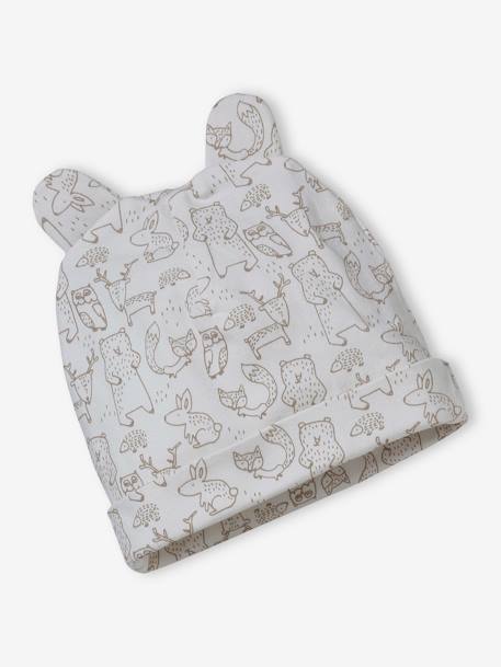 Beanie + Mittens + Scarf + Pouch in Printed Jersey Knit, for Babies taupe - vertbaudet enfant 