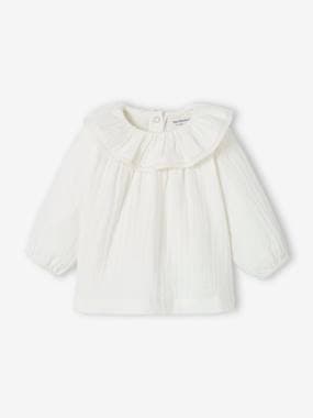 Baby-Cotton Gauze Blouse with Frilly Collar for Baby