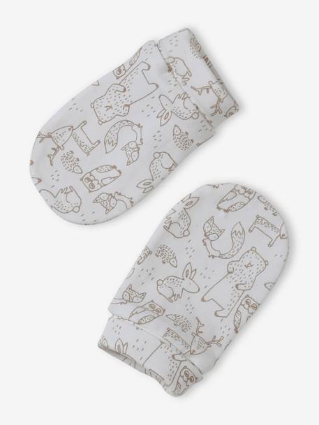 Beanie + Mittens + Scarf + Pouch in Printed Jersey Knit, for Babies taupe - vertbaudet enfant 