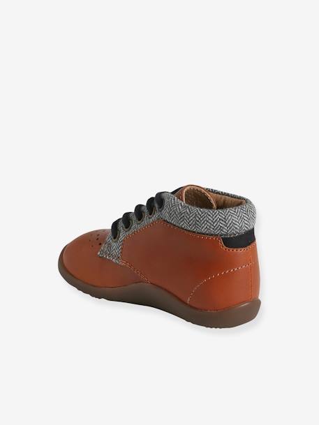 Leather Ankle Boots for Baby Boys, Designed for First Steps BROWN MEDIUM SOLID+Dark Blue - vertbaudet enfant 