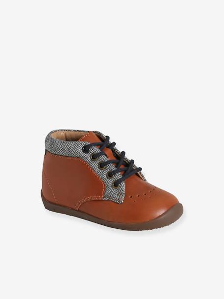 Leather Ankle Boots for Baby Boys, Designed for First Steps BROWN MEDIUM SOLID+Dark Blue - vertbaudet enfant 