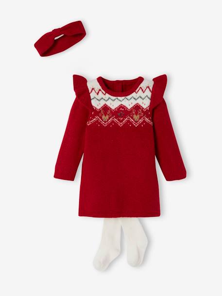 Jacquard Dress, Hairband & Matching Tights for Babies red - vertbaudet enfant 