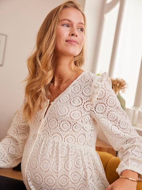 Blouse in Macramé Lace, Maternity & Nursing Special - beige light solid