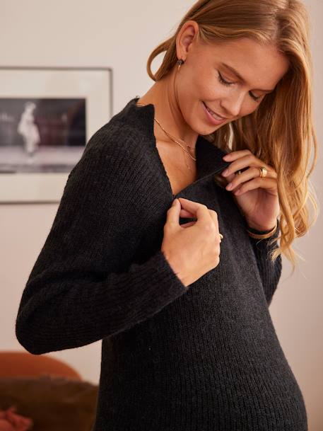 Dual Fabric Sweater Dress, Maternity & Nursing Special BLACK DARK SOLID - vertbaudet enfant 