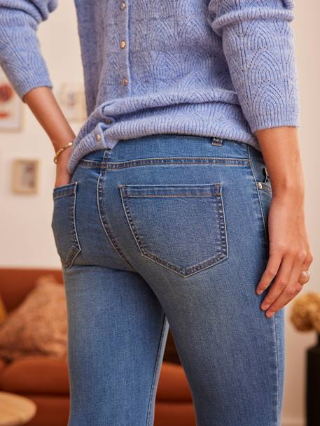 Skinny Leg Jeans with Frayed Hems & Seamless Belly-Wrap for Maternity BLUE DARK SOLID - vertbaudet enfant 