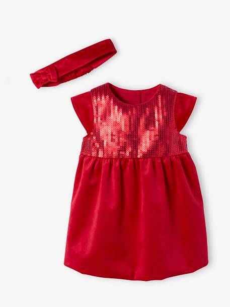 Christmas Gift Box, Sequinned Dress & Matching Headband for Babies red - vertbaudet enfant 