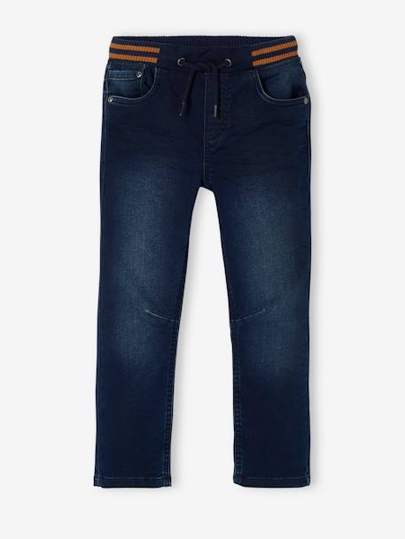 Jean garçon droit facile à enfiler denim effet molleton BRUT FONCE+denim black+denim bleached+denim gris+double stone+STONE MOYEN - vertbaudet enfant 