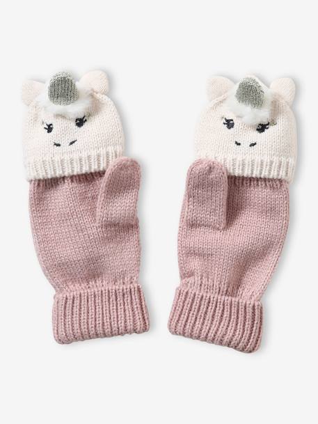 Knitted Unicorn Mittens/Gloves for Girls PINK LIGHT SOLID WITH DESIGN - vertbaudet enfant 