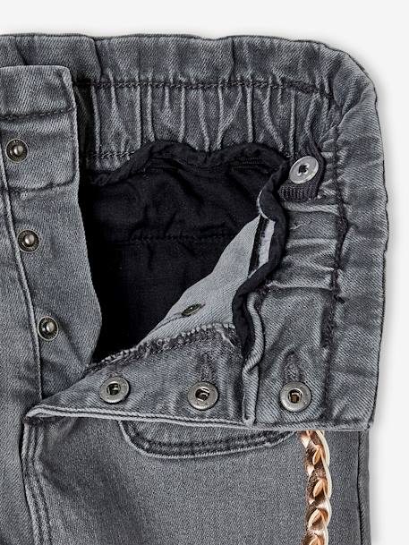 Paperbag-Style Jeans with Braided Belt for Girls GREY LIGHT WASCHED - vertbaudet enfant 
