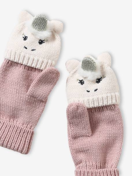 Knitted Unicorn Mittens/Gloves for Girls PINK LIGHT SOLID WITH DESIGN - vertbaudet enfant 