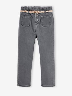 Paperbag-Style Jeans with Braided Belt for Girls  - vertbaudet enfant