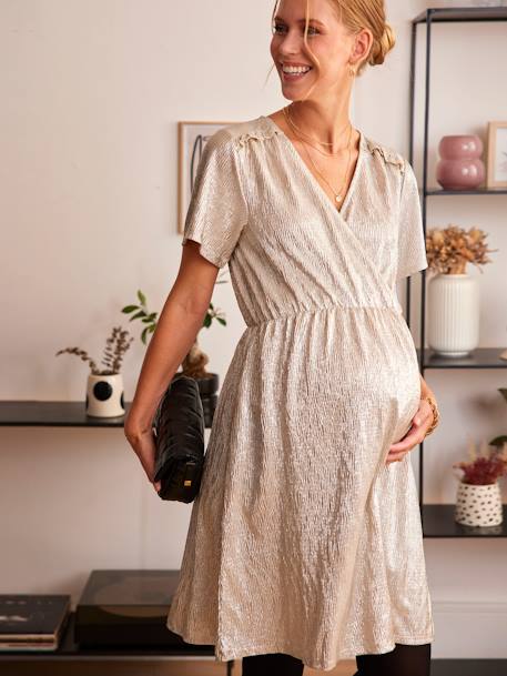 Wrapover Iridescent Dress, Maternity & Nursing Special iridescent beige - vertbaudet enfant 