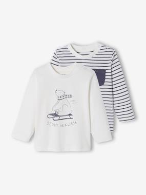Baby-T-shirts & Roll Neck T-Shirts-T-shirts-Pack of 2 Tops, Animal & Stripes, for Babies