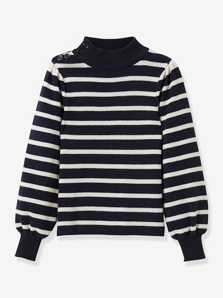 Sailor-like Jumper in Wool & Cotton, for Girls, by CYRILLUS striped blue - vertbaudet enfant 